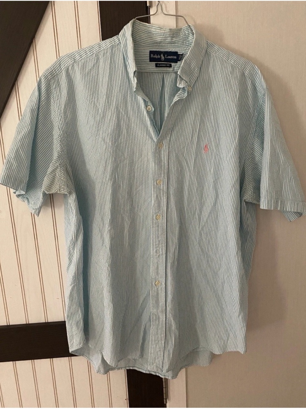 Ralph Lauren Size XL Men's Multicolor Seersucker Embroidered Logo Button Shirt